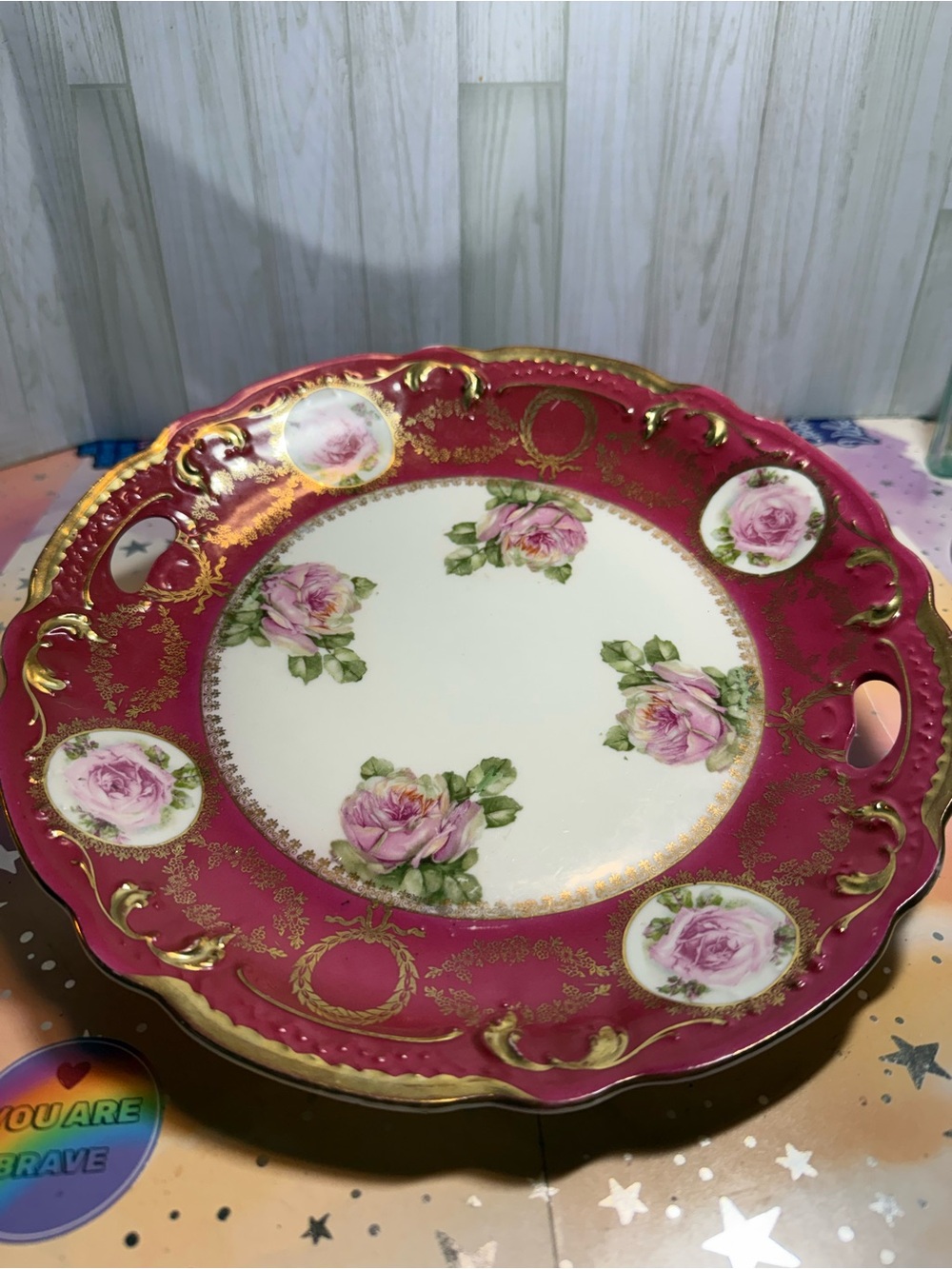 Antique German Hand Painted Rose Porcelain Platter